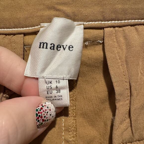 Anthropologie Maeve High Waisted Wide Leg Pants Contrast Stitching Khaki Size 6 - Picture 6 of 8